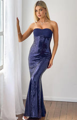 Jarrah Navy Sequin Strapless Maxi Dress
