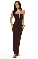 Jordan Brown Crepe Strapless Maxi Dress