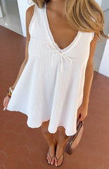 Kennie White Lace Trim Cotton Mini Dress
