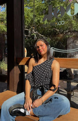 Khamie Black Polka Dot Off Shoulder Top