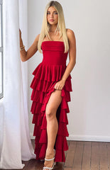 Kim Red Strapless Ruffle Maxi Dress