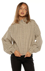 Lee Beige Plaid Funnel Neck Jacket - PRE ORDER