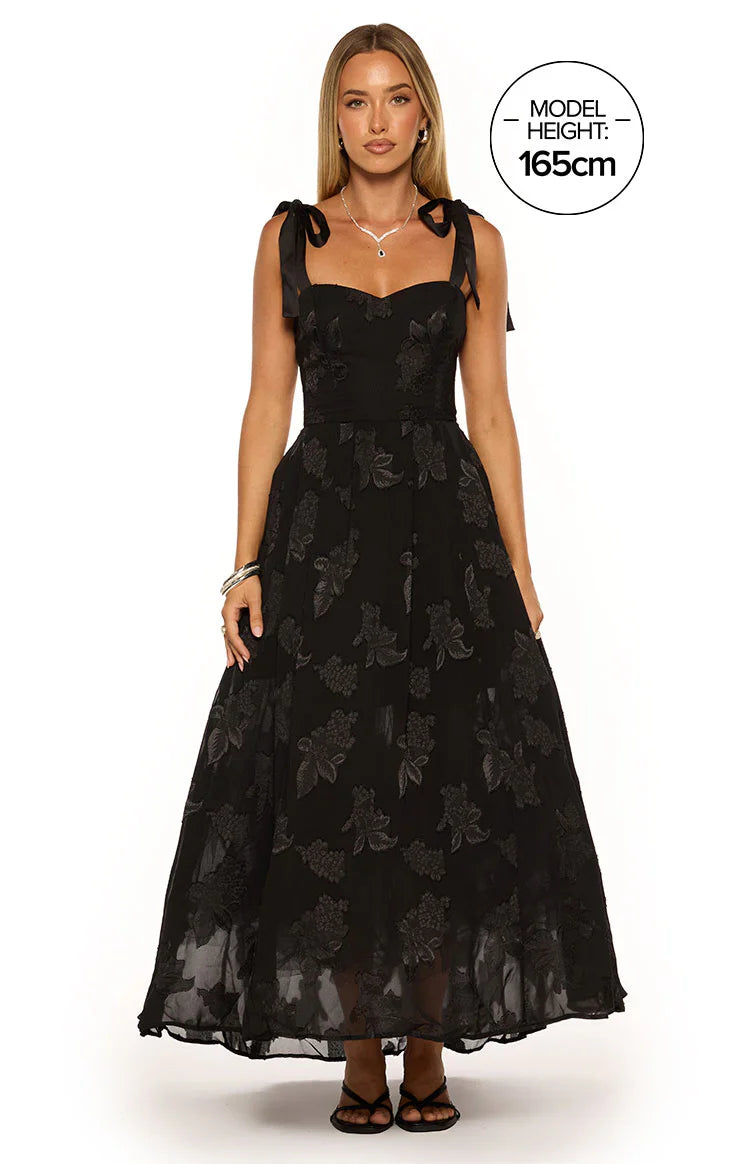 Lily Black Tie Shoulder Formal Maxi Dress