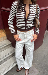 Lottie Chocolate Stripe Round Neck Cardigan