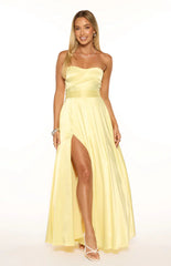 Lucy Yellow Strapless Satin Formal Maxi Dress