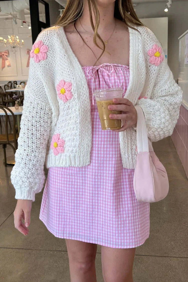 Luella White Flower Knit Cardigan