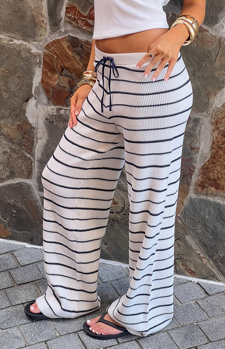 Maple White Navy Stripe Knit Pants