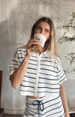 Maple White Navy Stripe Cropped Knit Sweater