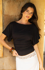 Muriel Black Ruched Waist Jersey Top