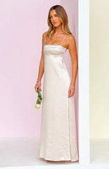 Natasha Cream Satin Maxi Dress