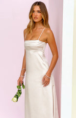 Natasha Cream Satin Maxi Dress