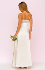 Natasha Cream Satin Maxi Dress