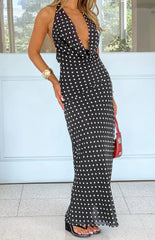 North Black Polka Dot Cowl Neck Maxi Dress