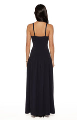 Novi Navy Drop Waist Crepe Maxi Dress