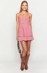 Oppolo Red Gingham Mini Dress