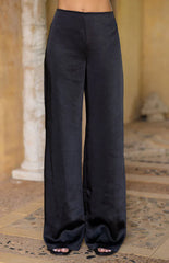Orla Black Satin Straight Leg Pants