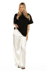 Orla Ivory Satin Straight Leg Lace Trim Pants