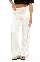 Orla Ivory Satin Straight Leg Lace Trim Pants