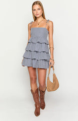 Paolo Navy Gingham Ruffle Mini Dress