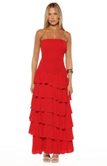Riles Red Strapless Ruffle Maxi Dress