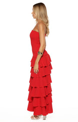Riles Red Strapless Ruffle Maxi Dress