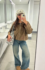 River Brown Suedette Bubble Hem Bomber Jacket