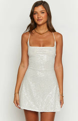 Say So White Beaded Mini Dress