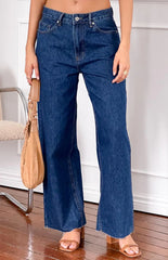 She's Yours Dark Wash Denim Wide Leg Boyfriend Jeans