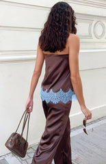 Shirley Brown Satin Lace Trim Strapless Top