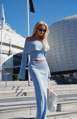 Simona Blue Long Sleeve Off Shoulder Knit Top