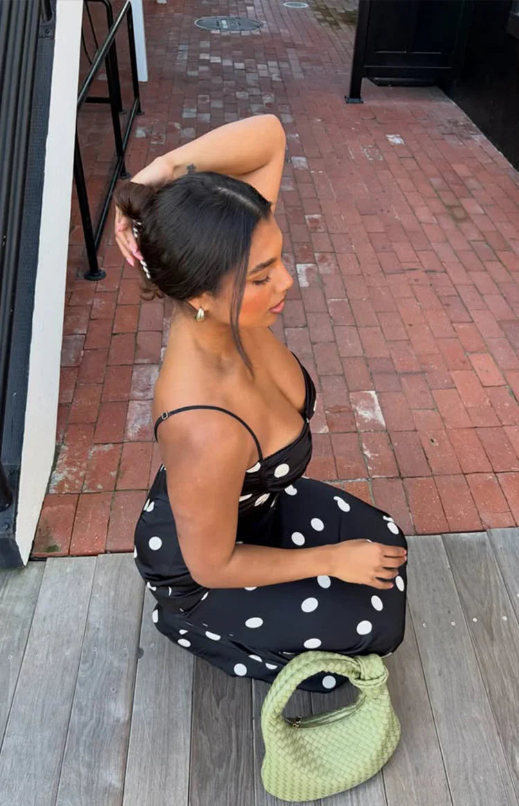 Smith Black Satin Spot Maxi Dress