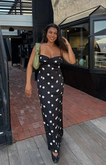 Smith Black Satin Spot Maxi Dress