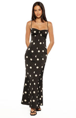 Smith Black Satin Spot Maxi Dress
