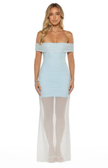 Tabitha Blue Off Shoulder Mesh Maxi Dress