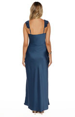Wendy Navy Satin Maxi Dress
