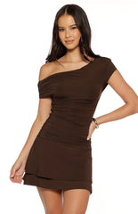Yolanda Brown Off Shoulder Mini Dress
