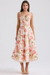 pink peony print cotton bustier sundress