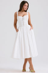 white broderie anglais & cotton midi dress