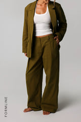 Sheveta The Meridian Wide-Leg Trousers - Olive Oil