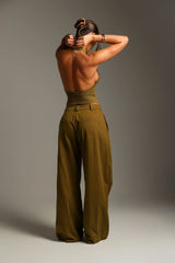 Sheveta The Meridian Wide-Leg Trousers - Olive Oil