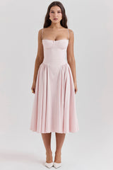 ballerina pink twill corset midi dress