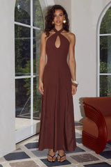 SAHARA KEYHOLE HALTER MAXI DRESS - CHOCOLATE