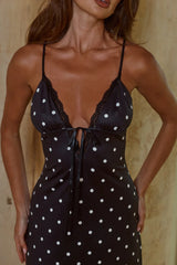 EMILY LACE TRIM CAMISOLE MIDI DRESS - BLACK/WHITE POLKA