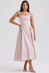 white rosebud print cotton midi sundress