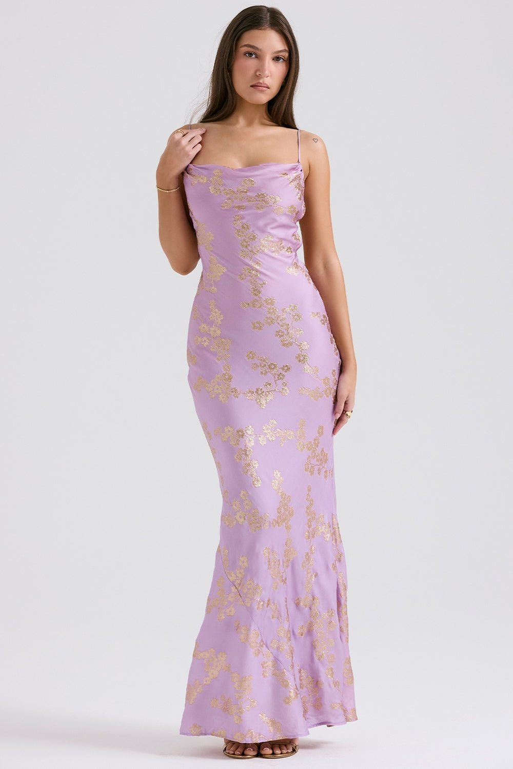 orchid jacquard satin gown
