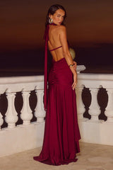 ZELMA HIGH NECK MAXI DRESS - WINE