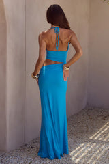 LUMIA HALTER CUTOUT MAXI DRESS - OCEAN