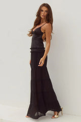ROSETTA BACKLESS TIERED MAXI DRESS - BLACK