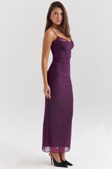 grape mesh corset maxi dress
