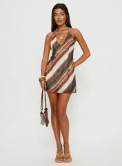 Esmira Halter Mini Dress Brown Stripe